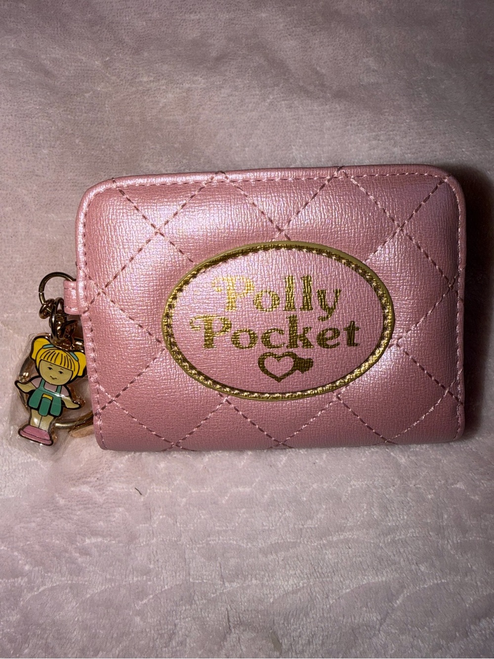 Polly Pocket Quilted Pink Zip Wallet with Charm